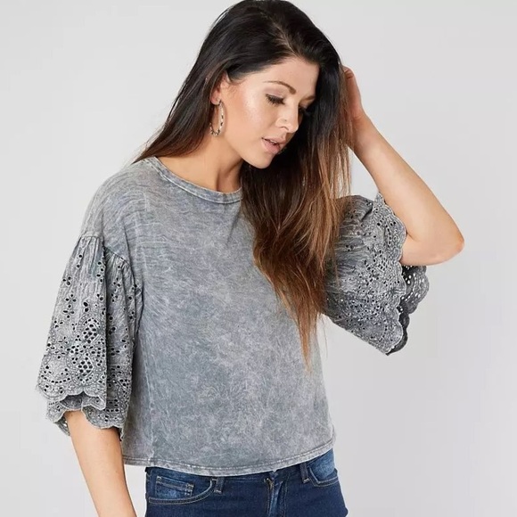 Gimmicks Acid Wash Blouse Drop Shoulder Top Grey Small NWT - Picture 1 of 6